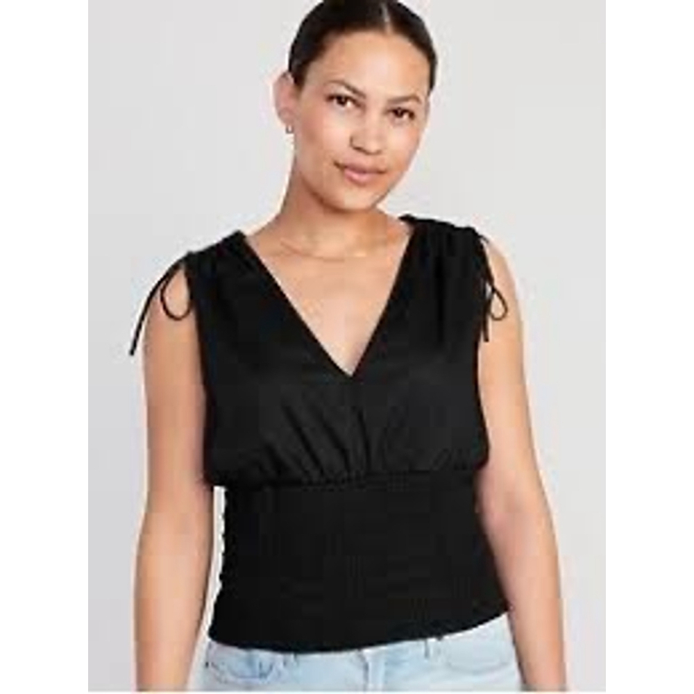 Old Navy Black Smocked Waist Sleeveless V Neck Blouse XXL